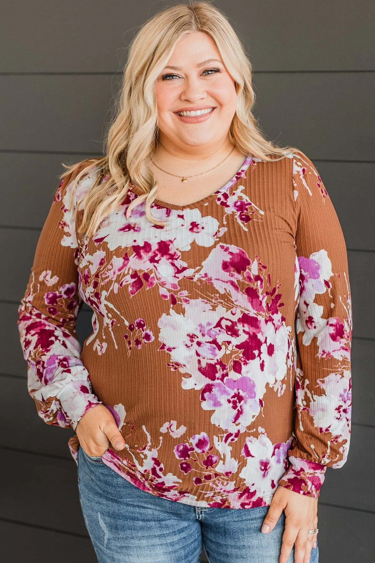Fresh Perspective Floral Knit Top- Camel