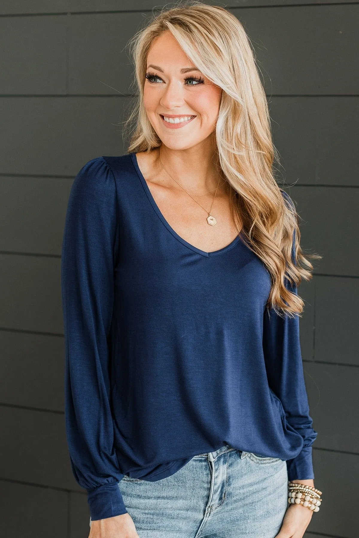 Fresh Perspective Knit Top- Navy