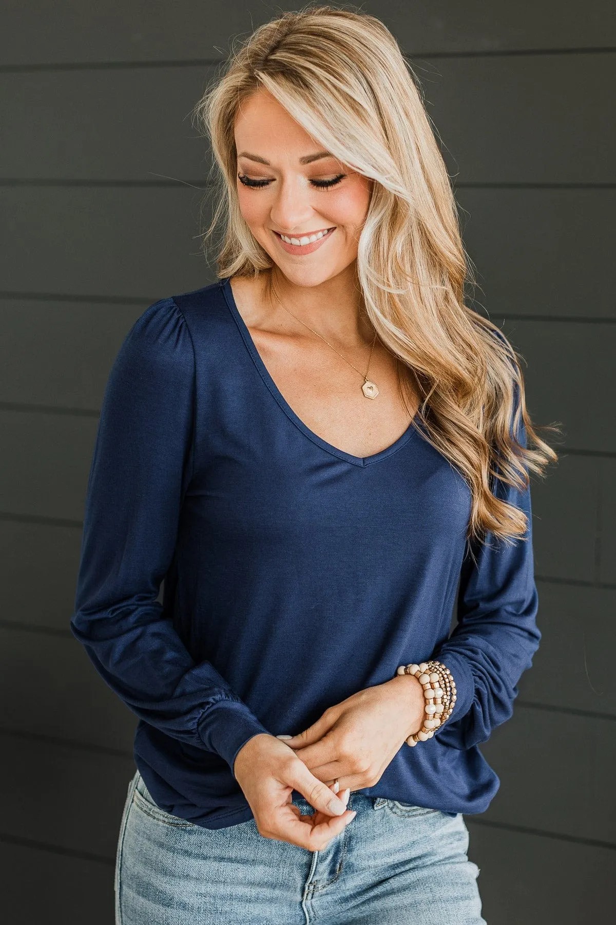 Fresh Perspective Knit Top- Navy
