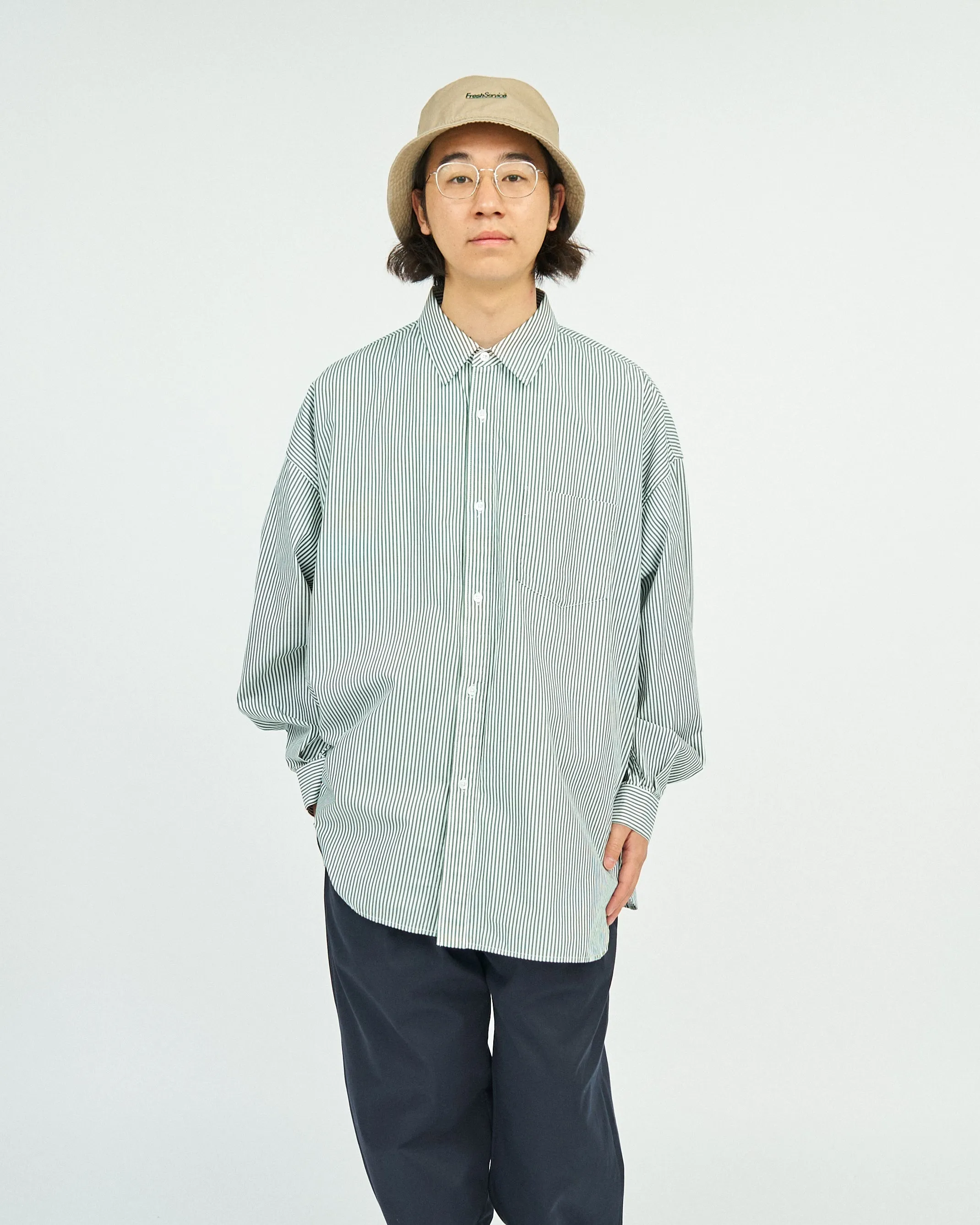 Fresh Service / CORPORATE UNIFORM L/S SHIRT - Green Stripe