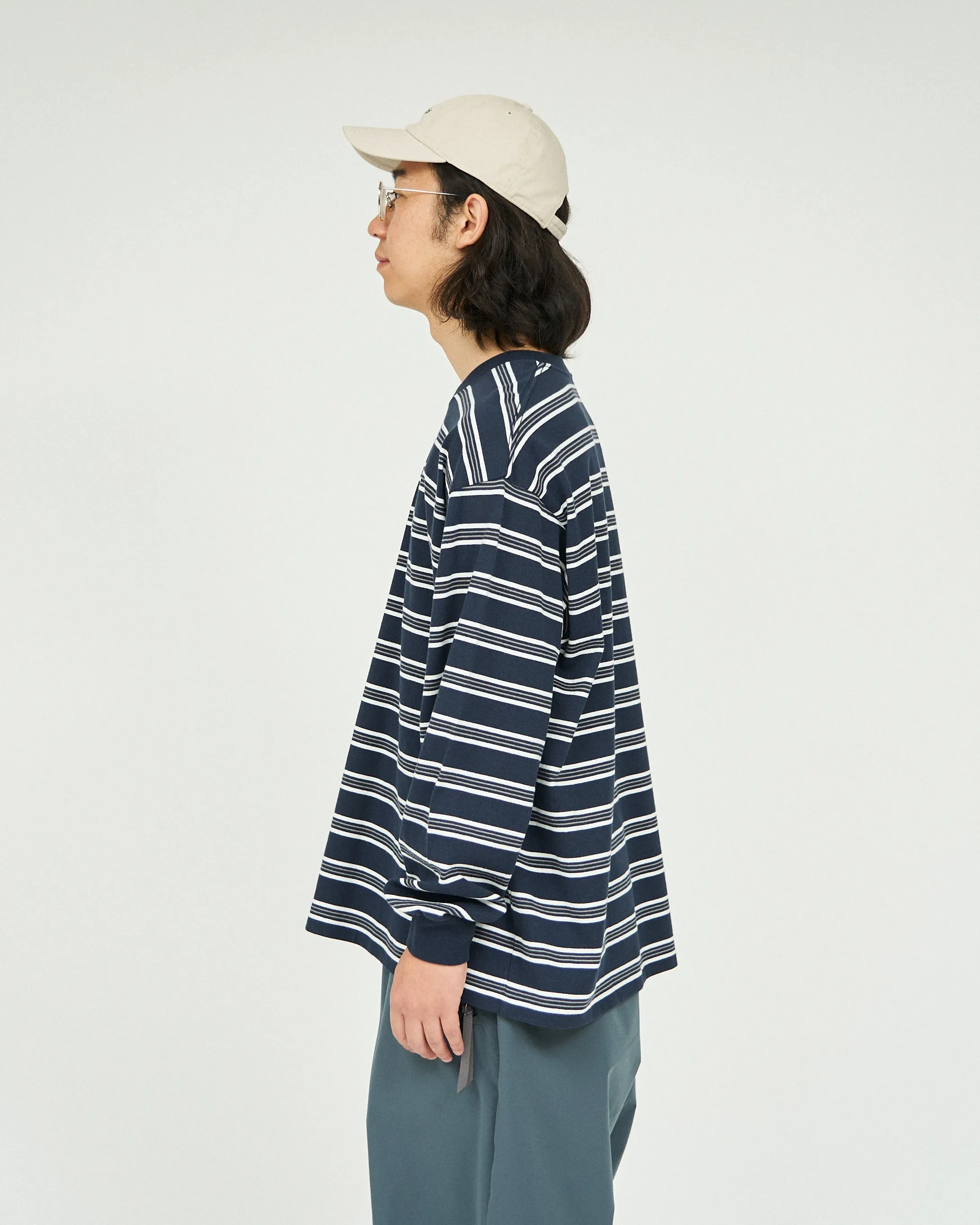 Fresh Service / Multi Border L/S Tee - Navy