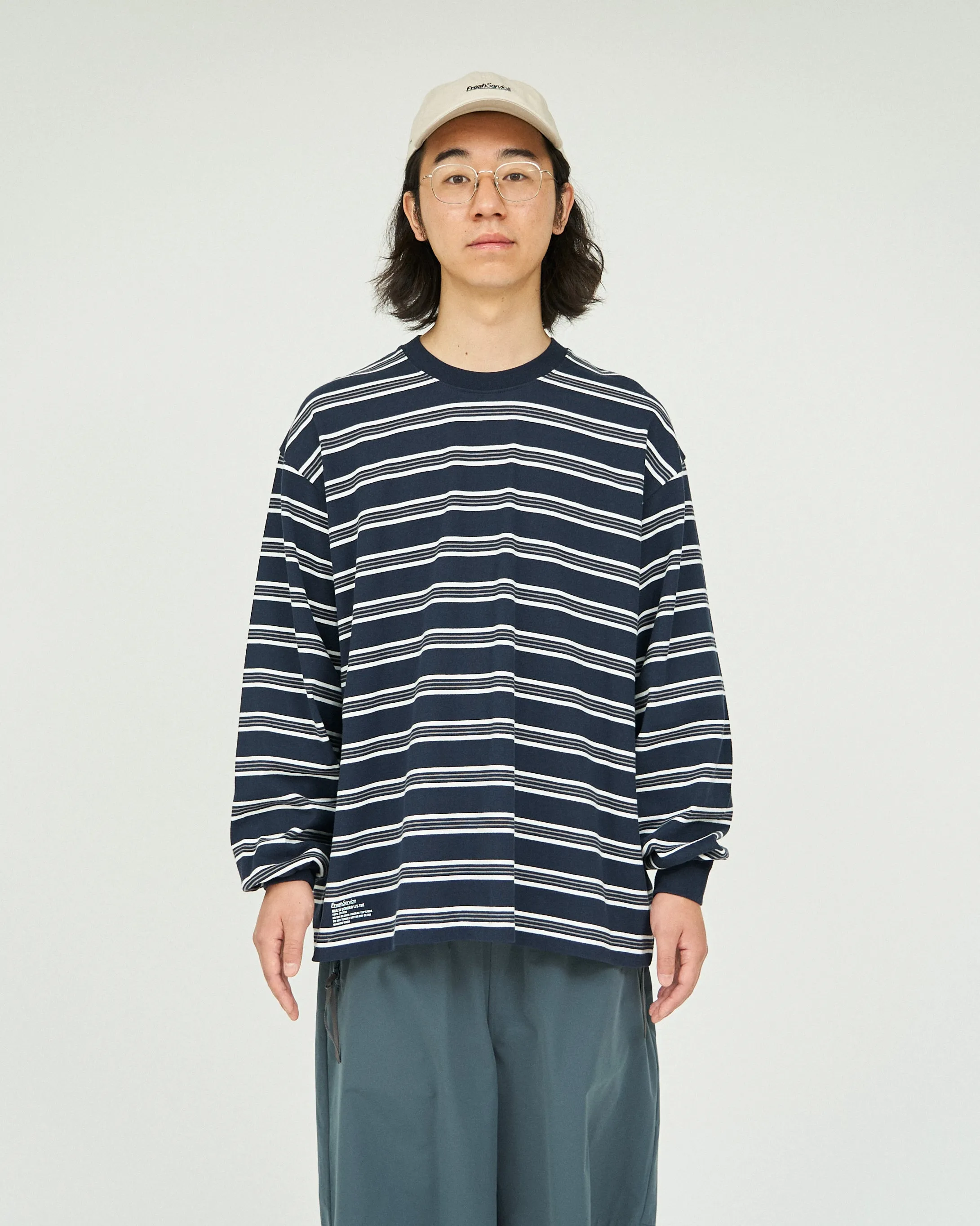 Fresh Service / Multi Border L/S Tee - Navy