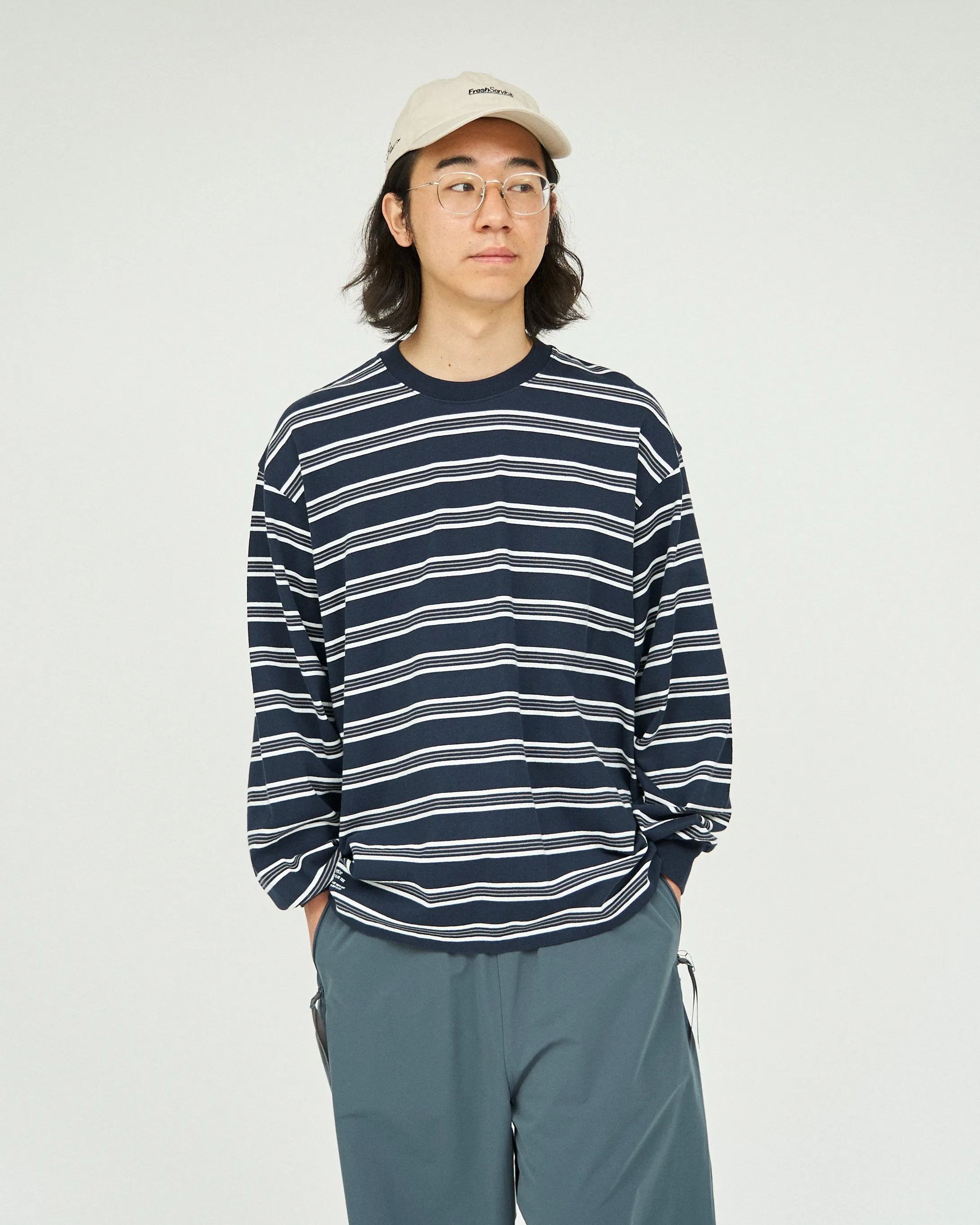 Fresh Service / Multi Border L/S Tee - Navy