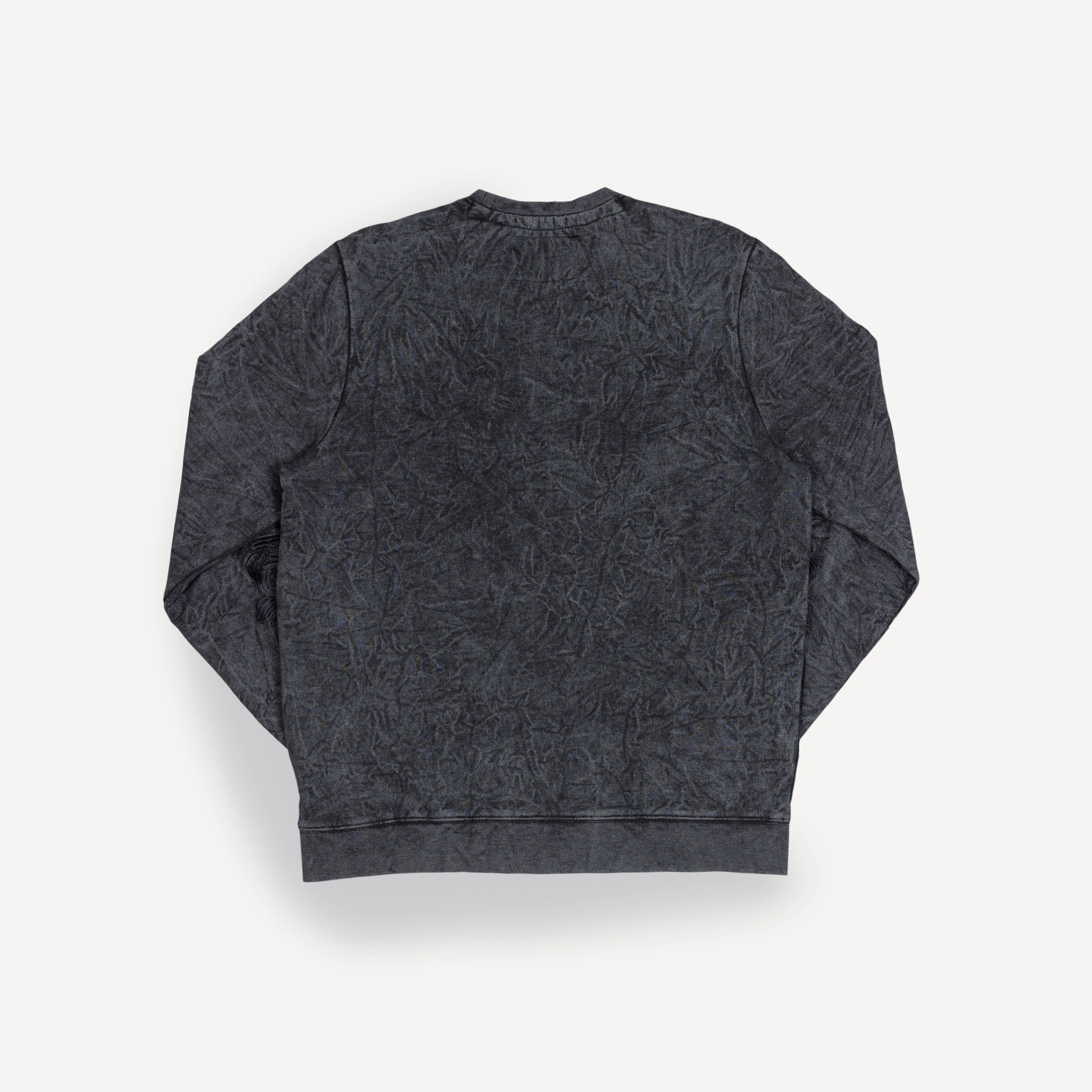 Gender Neutral Crushed Washed Fleece Crewneck with Luxury Embroidery - Black / Positive