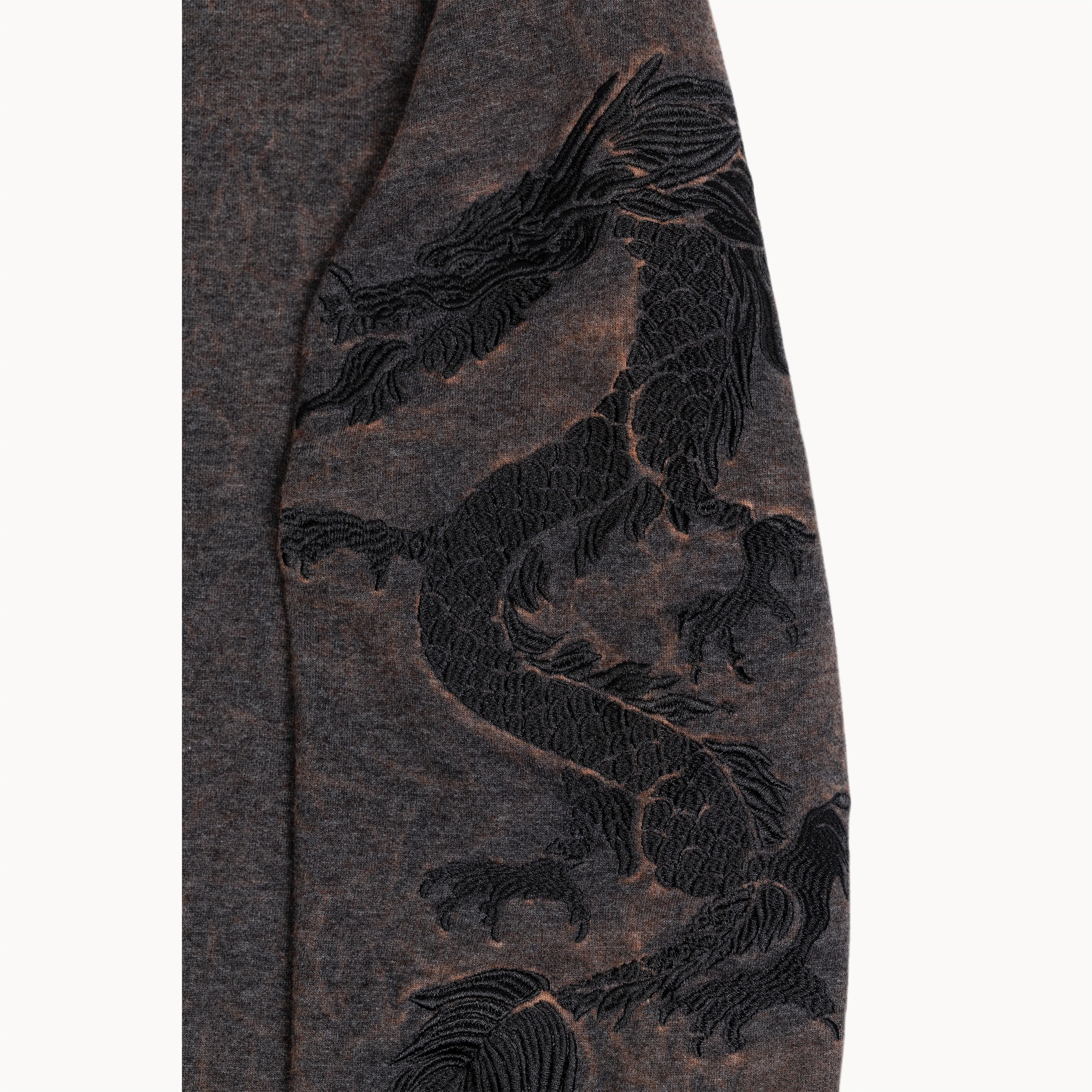Gender Neutral Crushed Washed Fleece Crewneck with Luxury Embroidery - Brown / Kanji Rise Up
