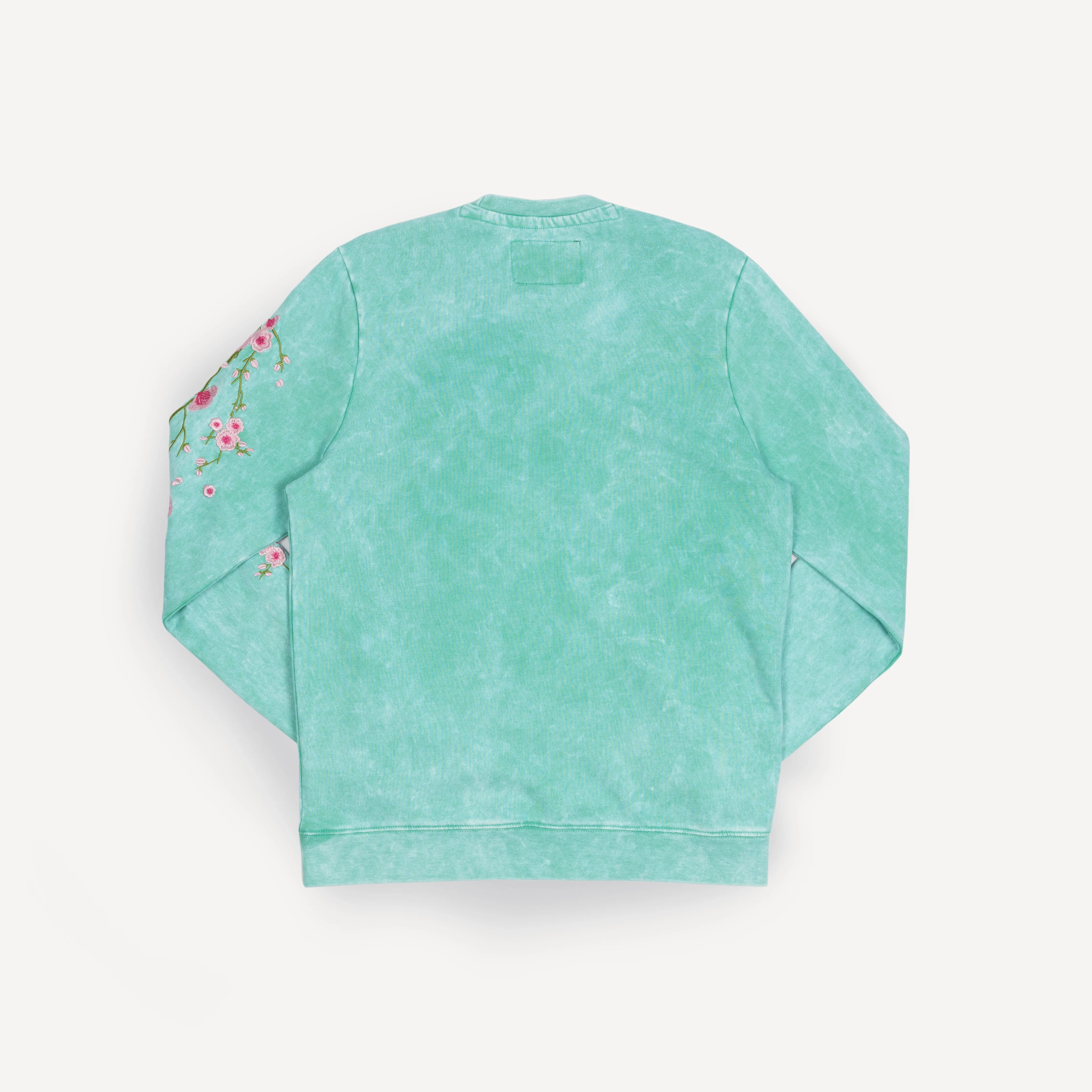 Gender Neutral Crushed Washed Fleece Crewneck with Luxury Embroidery - Marine Green / Kanji Streetwear
