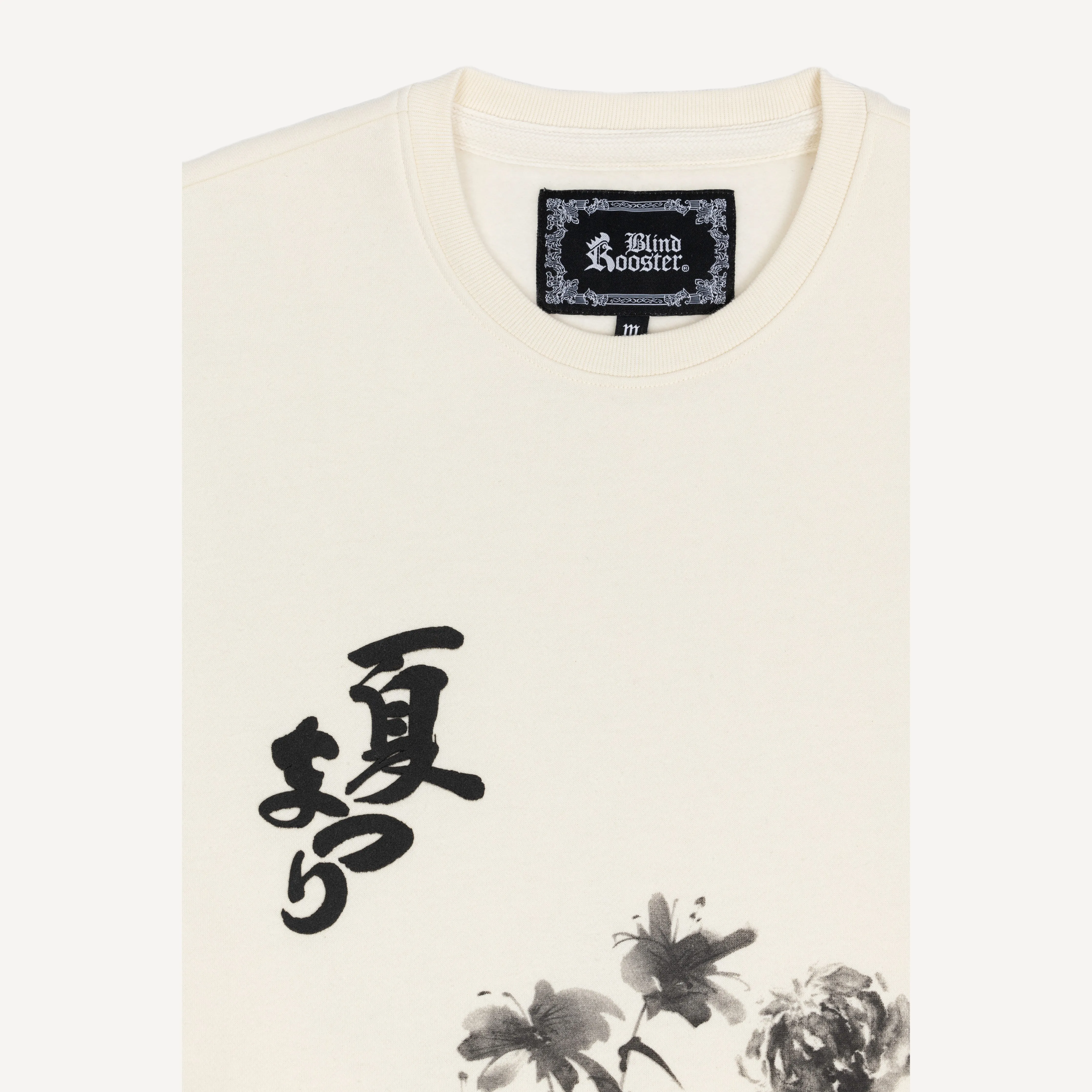 Gender Neutral Graphic Wraparound Crewneck Sweatshirt - Tofu / Kanji Summer Festival