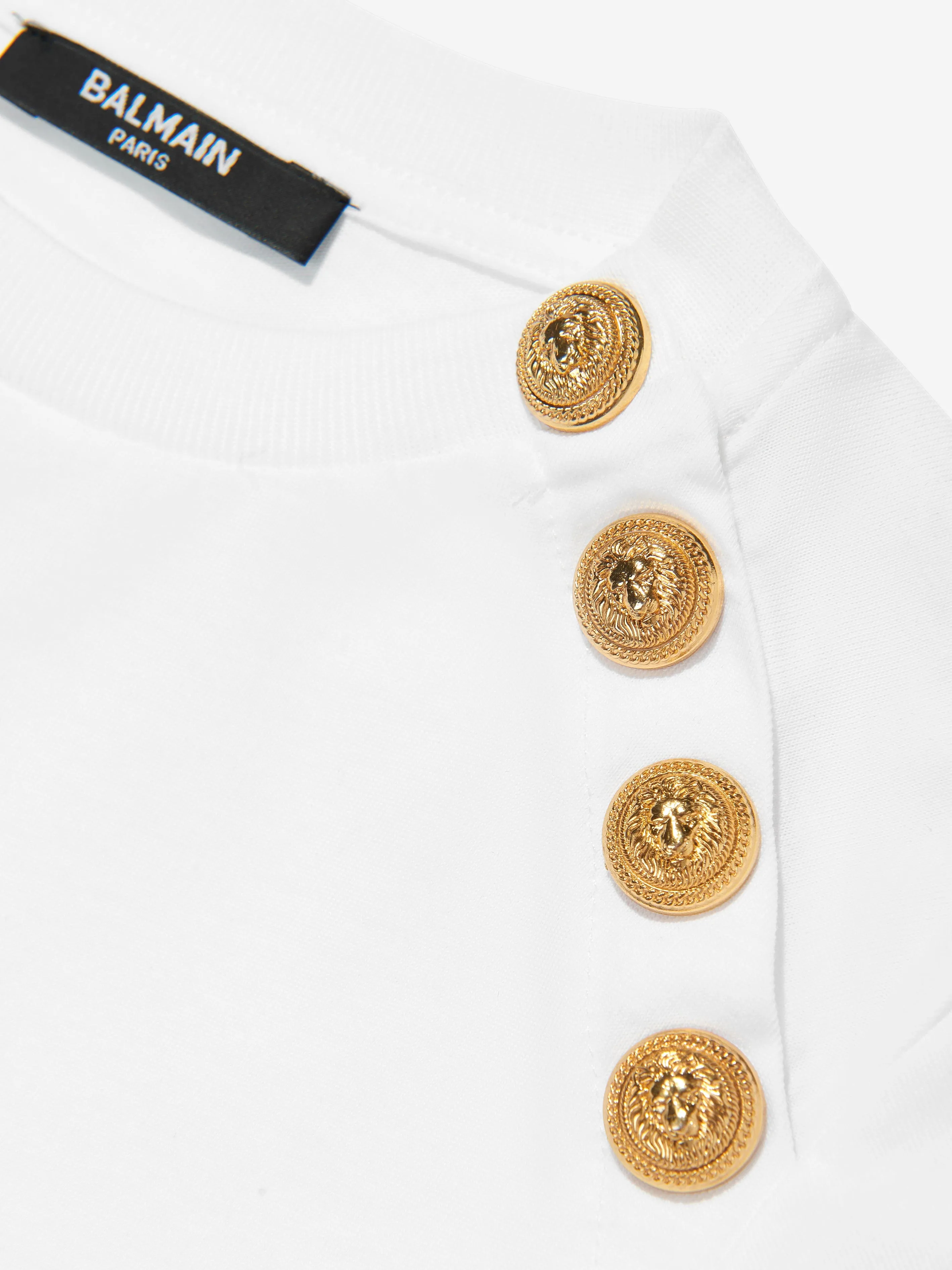 Girls Buttoned Logo T-Shirt in White