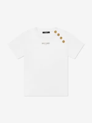 Girls Buttoned Logo T-Shirt in White