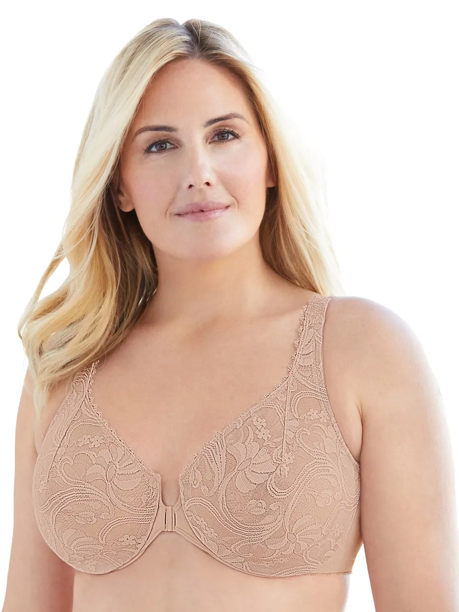 Glamorise Bra 9245 - Allover Lace Front-Close Underwire Bra - Beige