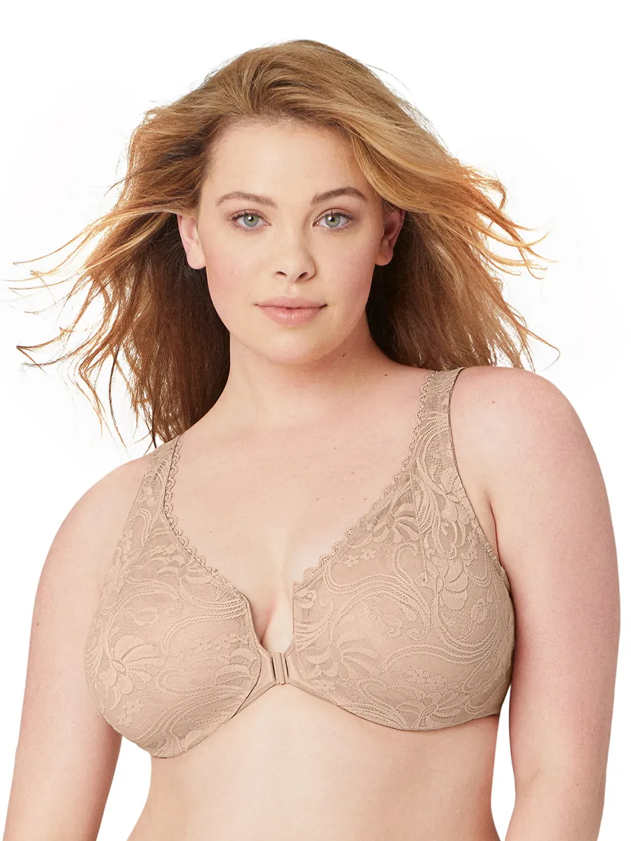 Glamorise Bra 9245 - Allover Lace Front-Close Underwire Bra - Beige