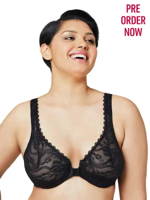 Glamorise Bra 9245 - Allover Lace Front-Close Underwire Bra - Black