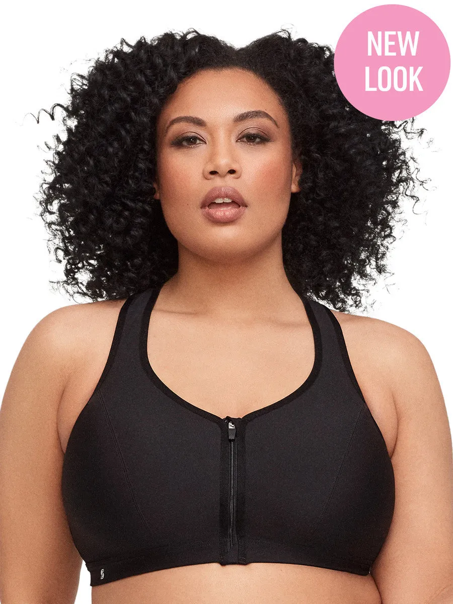 Glamorise Bra 9266 - Zip Up Front-Closure Sports Bra - Black
