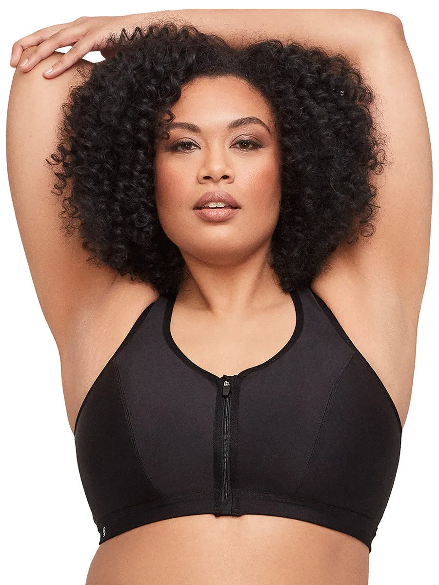 Glamorise Bra 9266 - Zip Up Front-Closure Sports Bra - Black