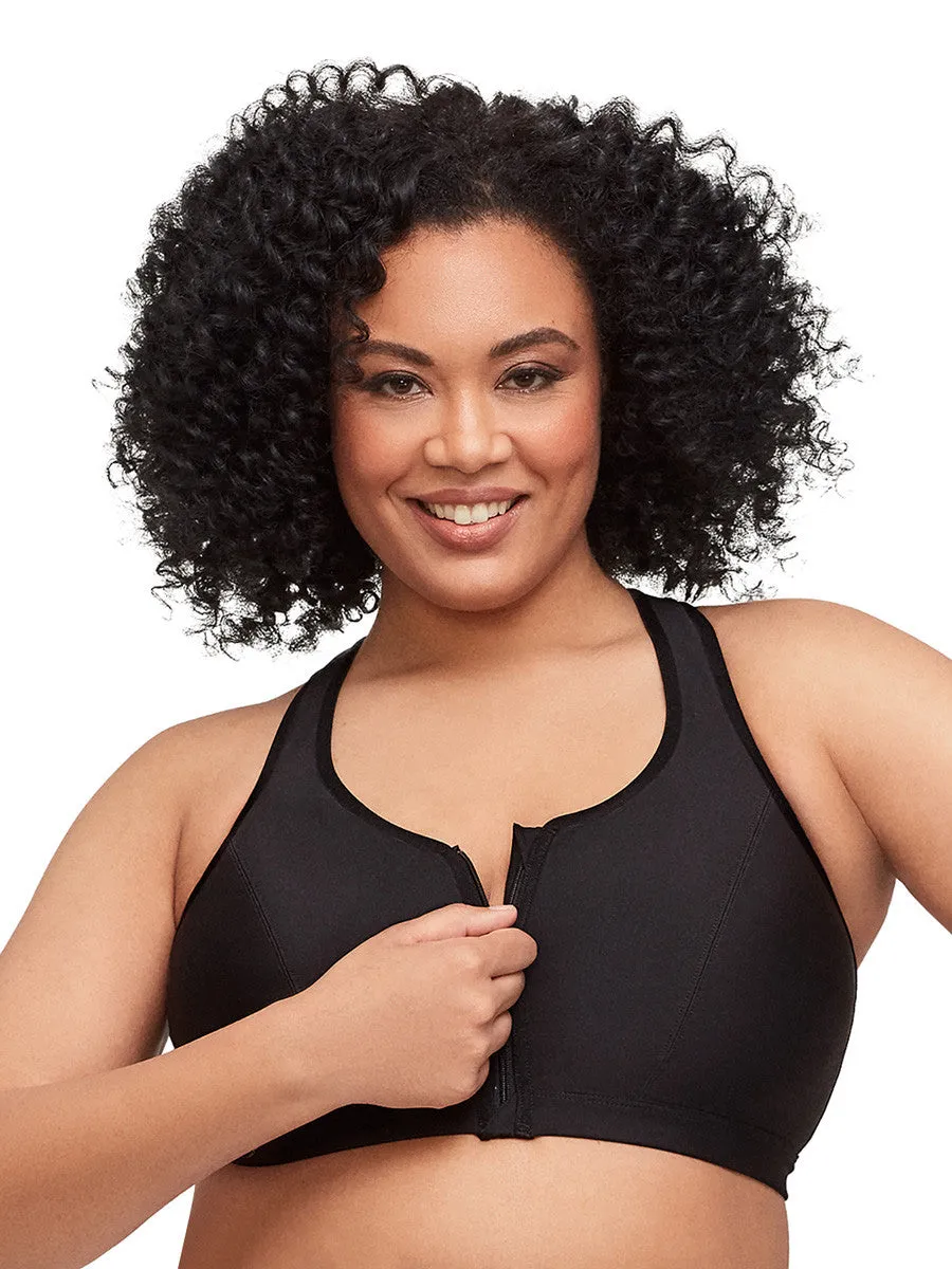 Glamorise Bra 9266 - Zip Up Front-Closure Sports Bra - Black