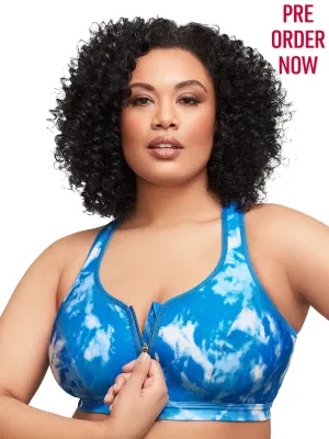 Glamorise Bra 9266 - Zip Up Front-Closure Sports Bra - Blue Tye-Dye