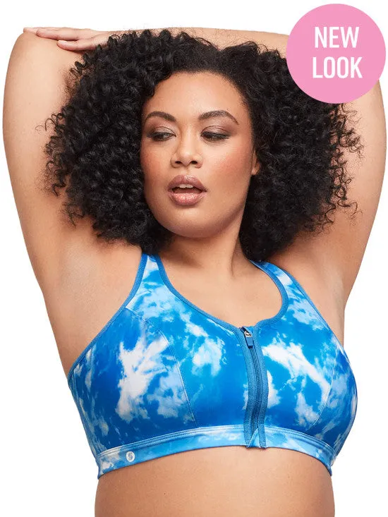 Glamorise Bra 9266 - Zip Up Front-Closure Sports Bra - Blue Tye-Dye