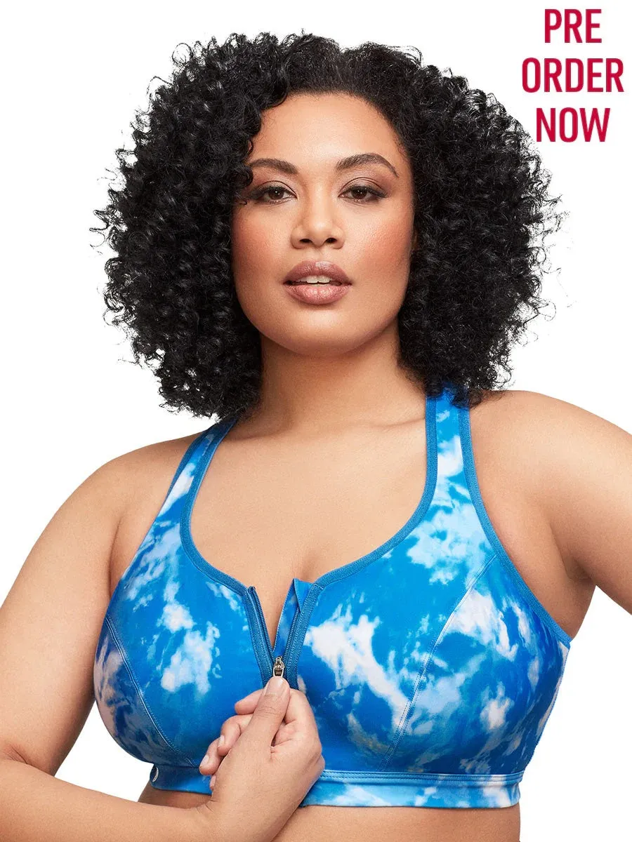 Glamorise Bra 9266 - Zip Up Front-Closure Sports Bra - Blue Tye-Dye