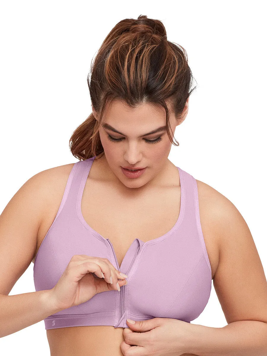 Glamorise Bra 9266 - Zip Up Front-Closure Sports Bra - Lavender