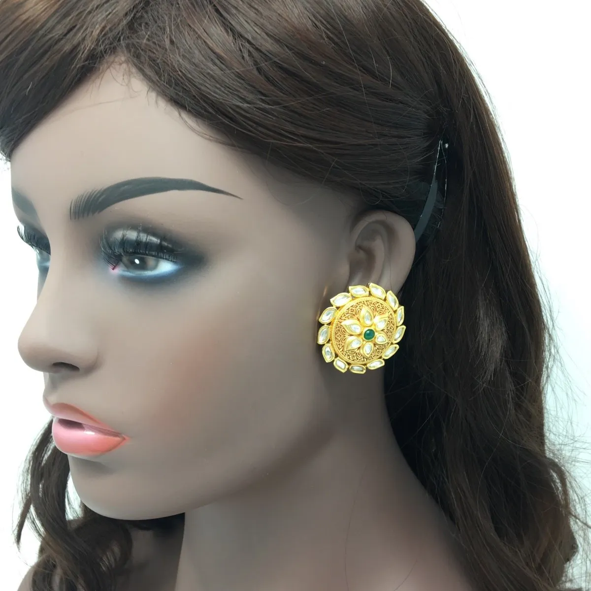 Gold Kundan Tops Earrings