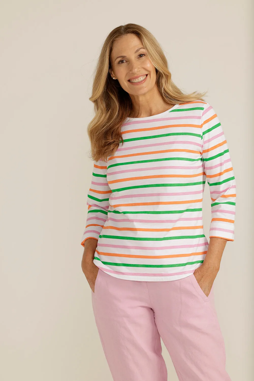 Goondiwindi Cotton 3/4 Sleeve Multi Stripe Tee 3261-4-S23