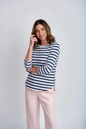 Goondiwindi Cotton Cotton 3/4 Sleeve Stripe Tee Navy/White