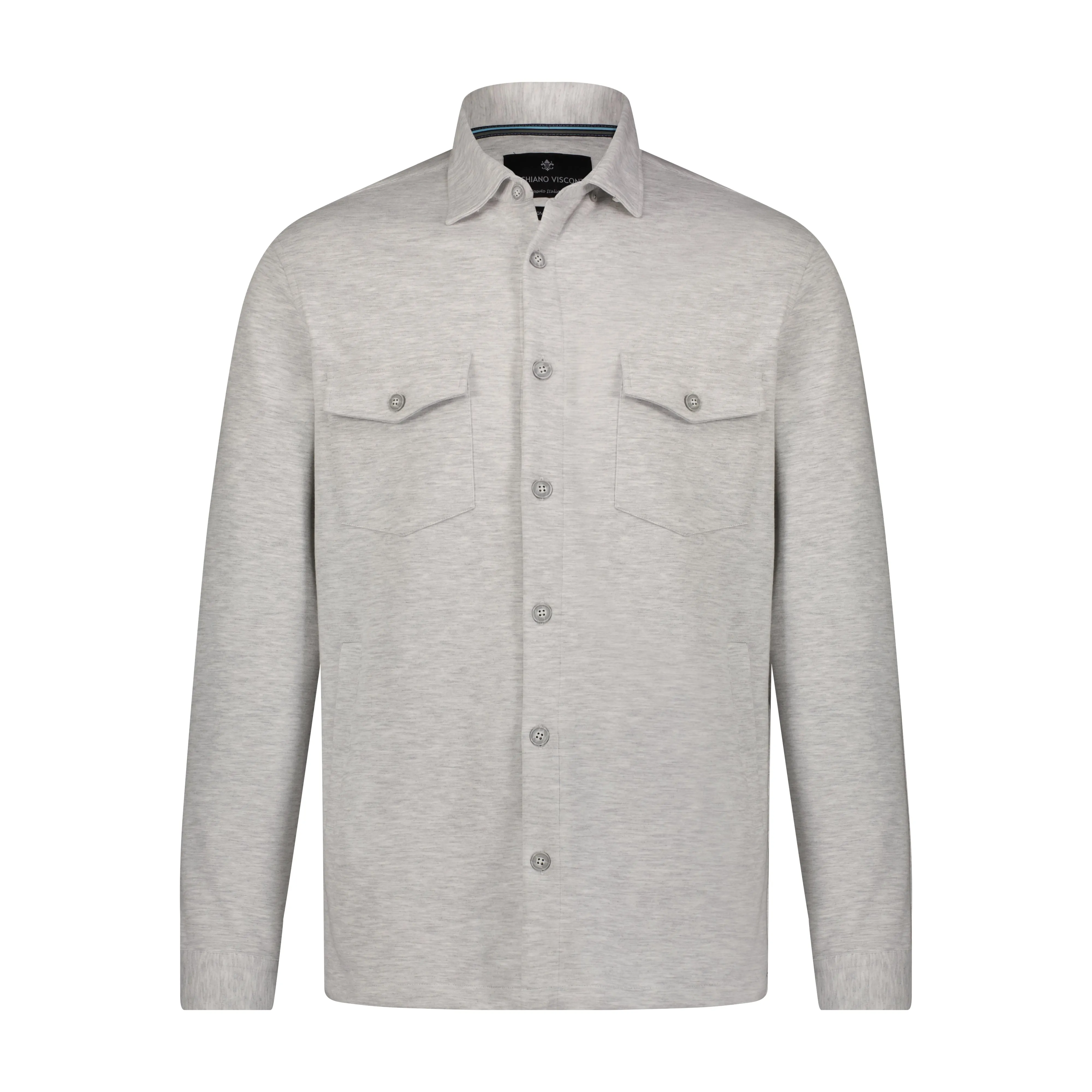 Grey and White Melange Cotton Stretch Shirt Jacket