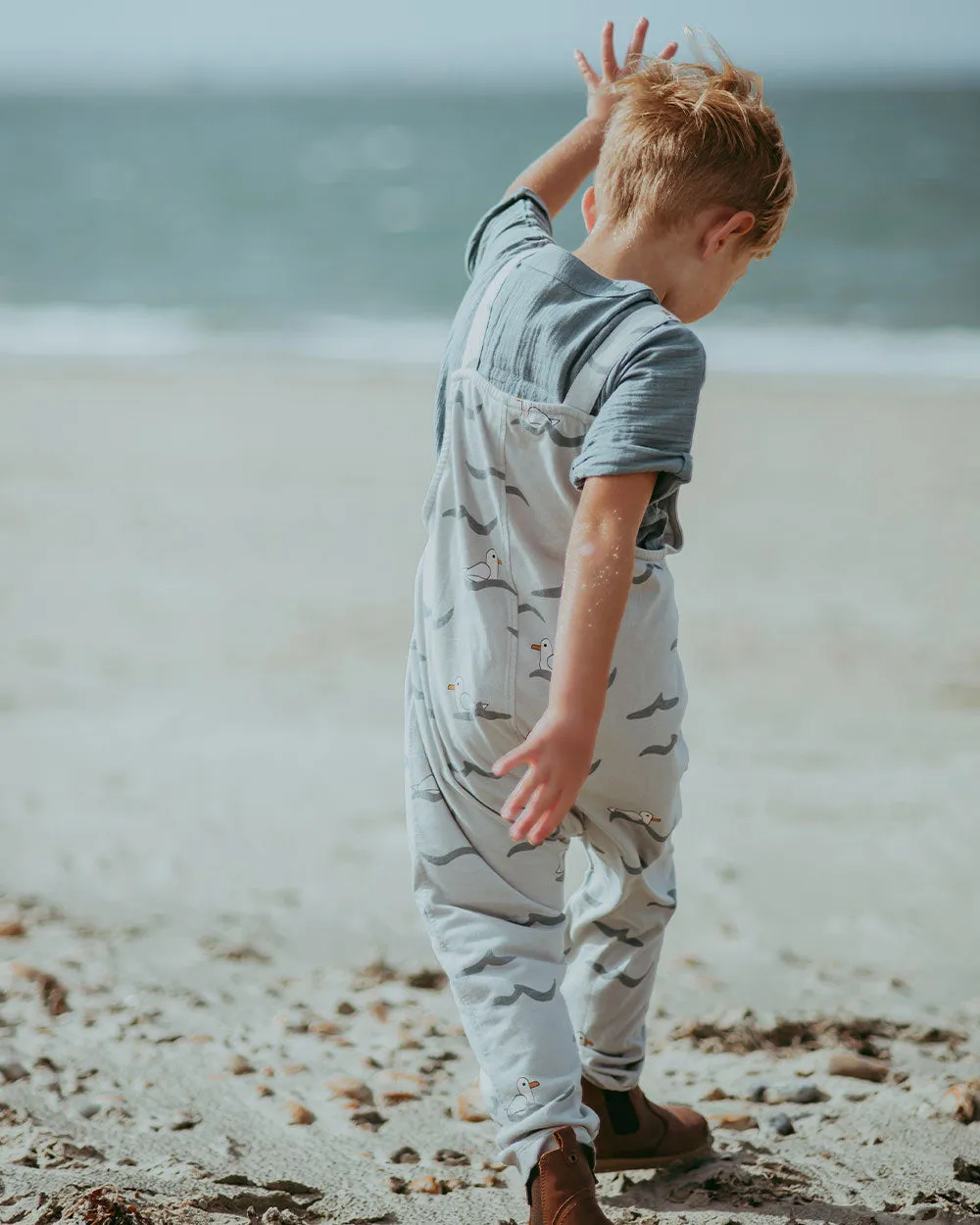 Grey Seagull Print Dungarees