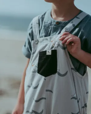 Grey Seagull Print Dungarees