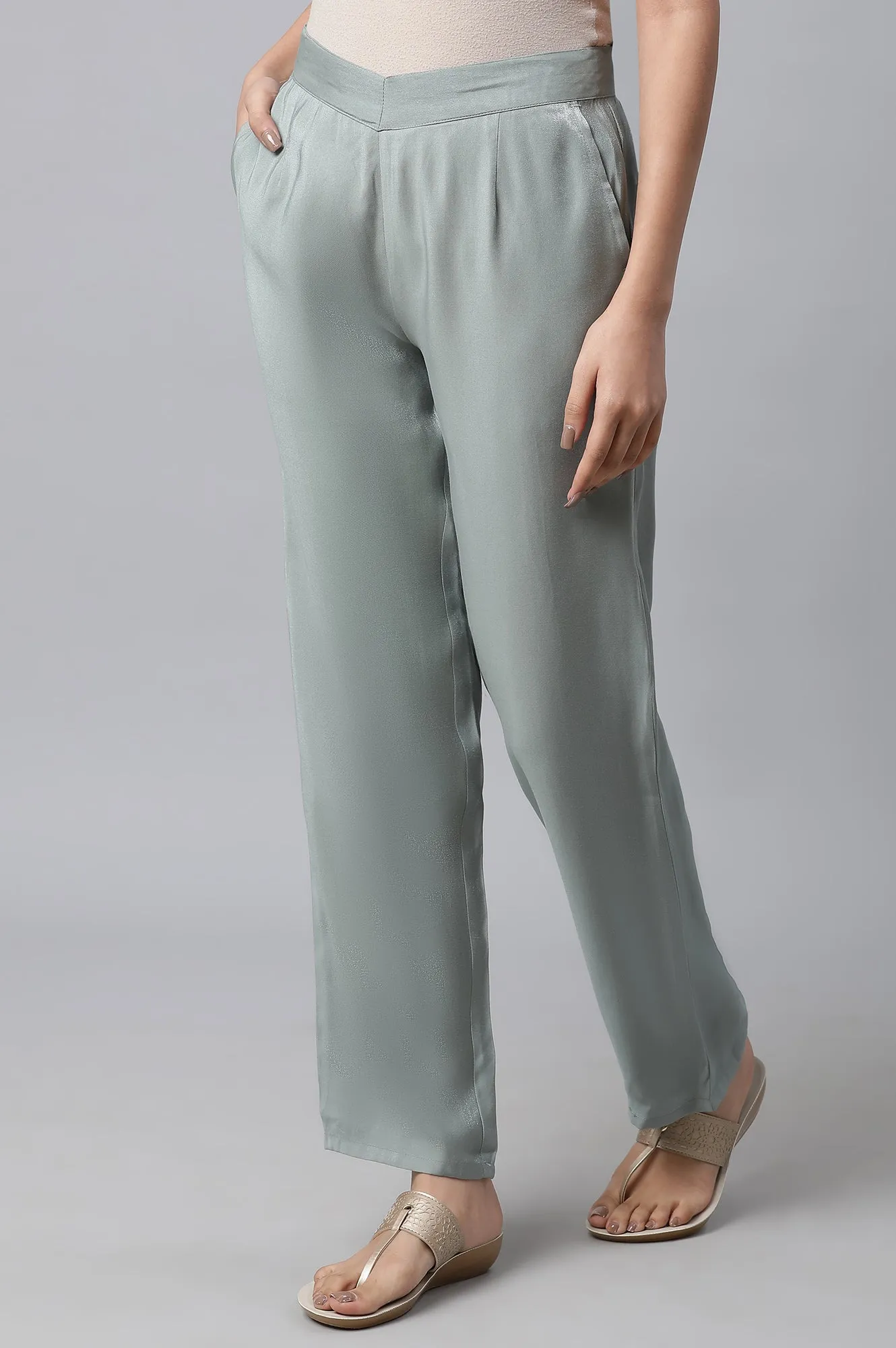 Grey Solid Women Pants