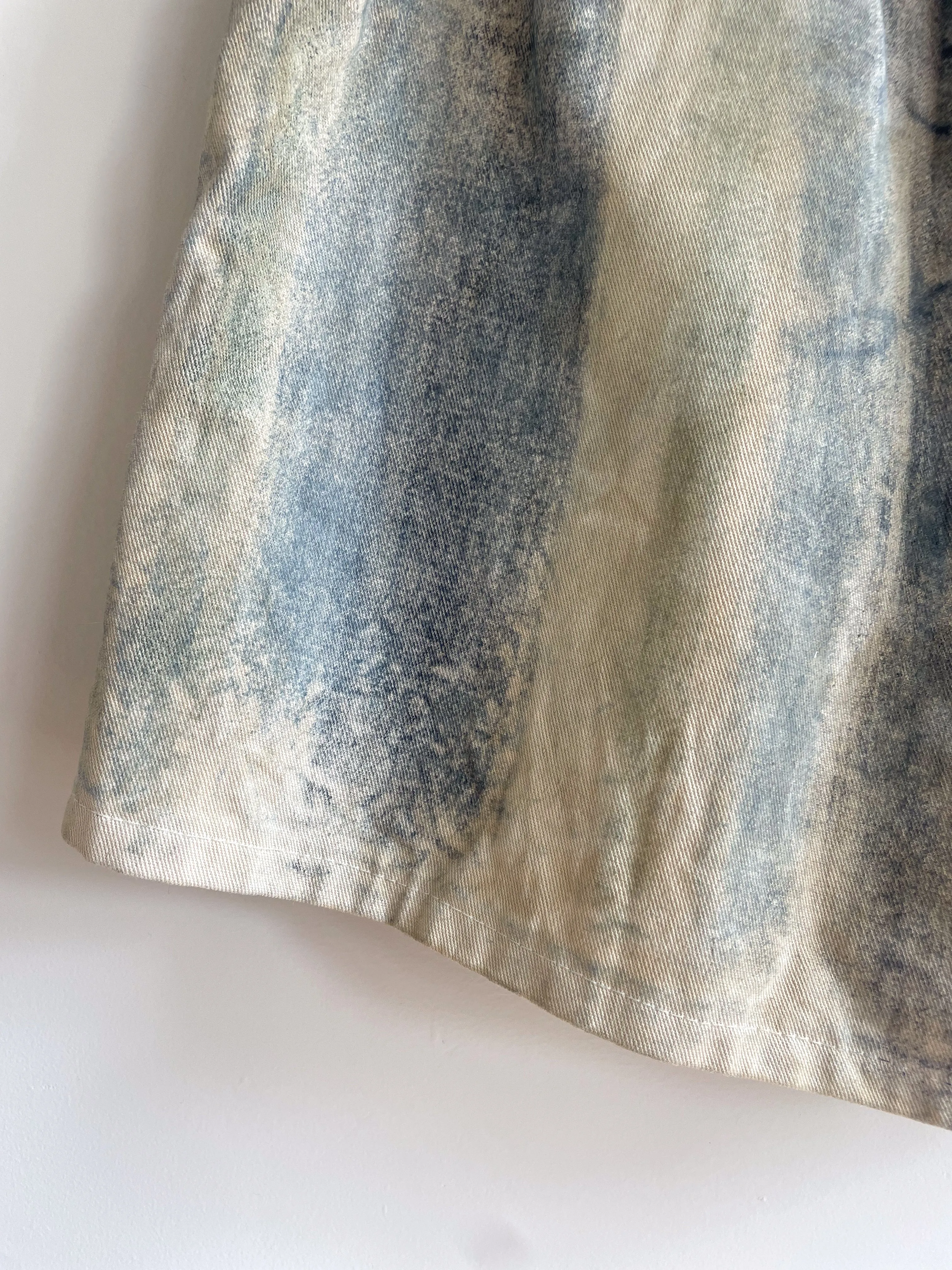 Hand-Painted Cotton Twill High-Waisted Shorts - Indigo Stripe