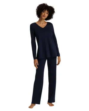 Hanro - Cotton Silk Long Sleeve Pyjama Set - Navy