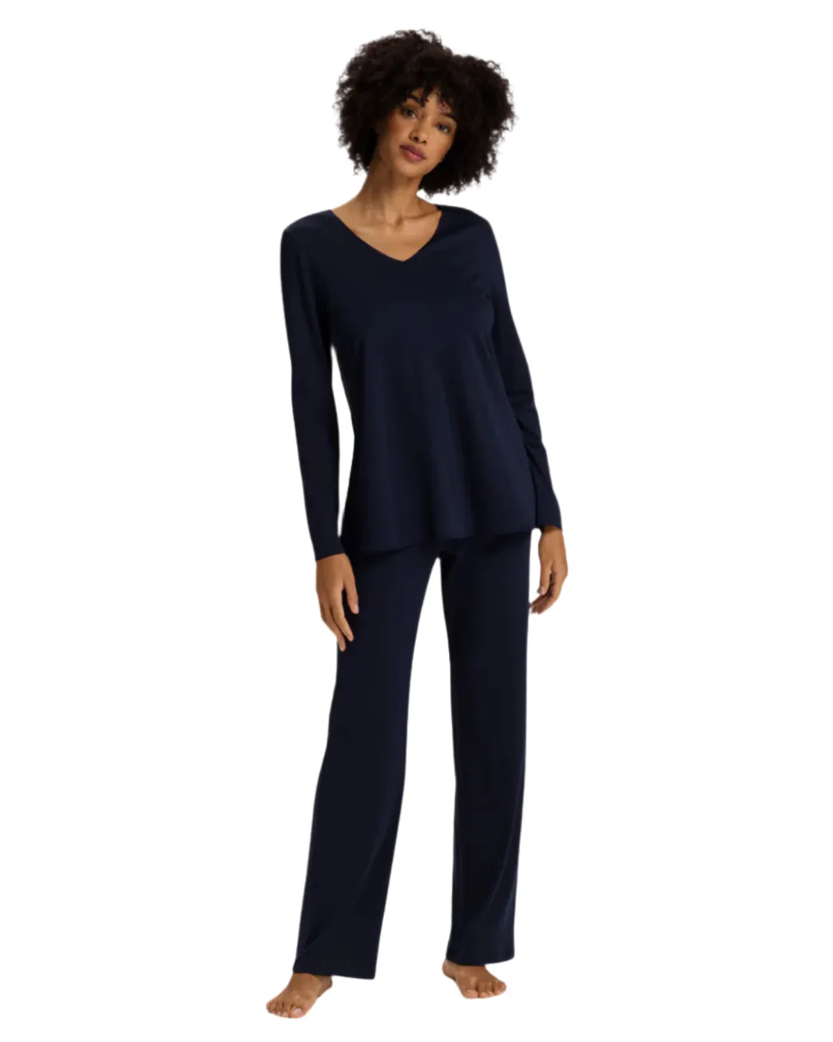 Hanro - Cotton Silk Long Sleeve Pyjama Set - Navy