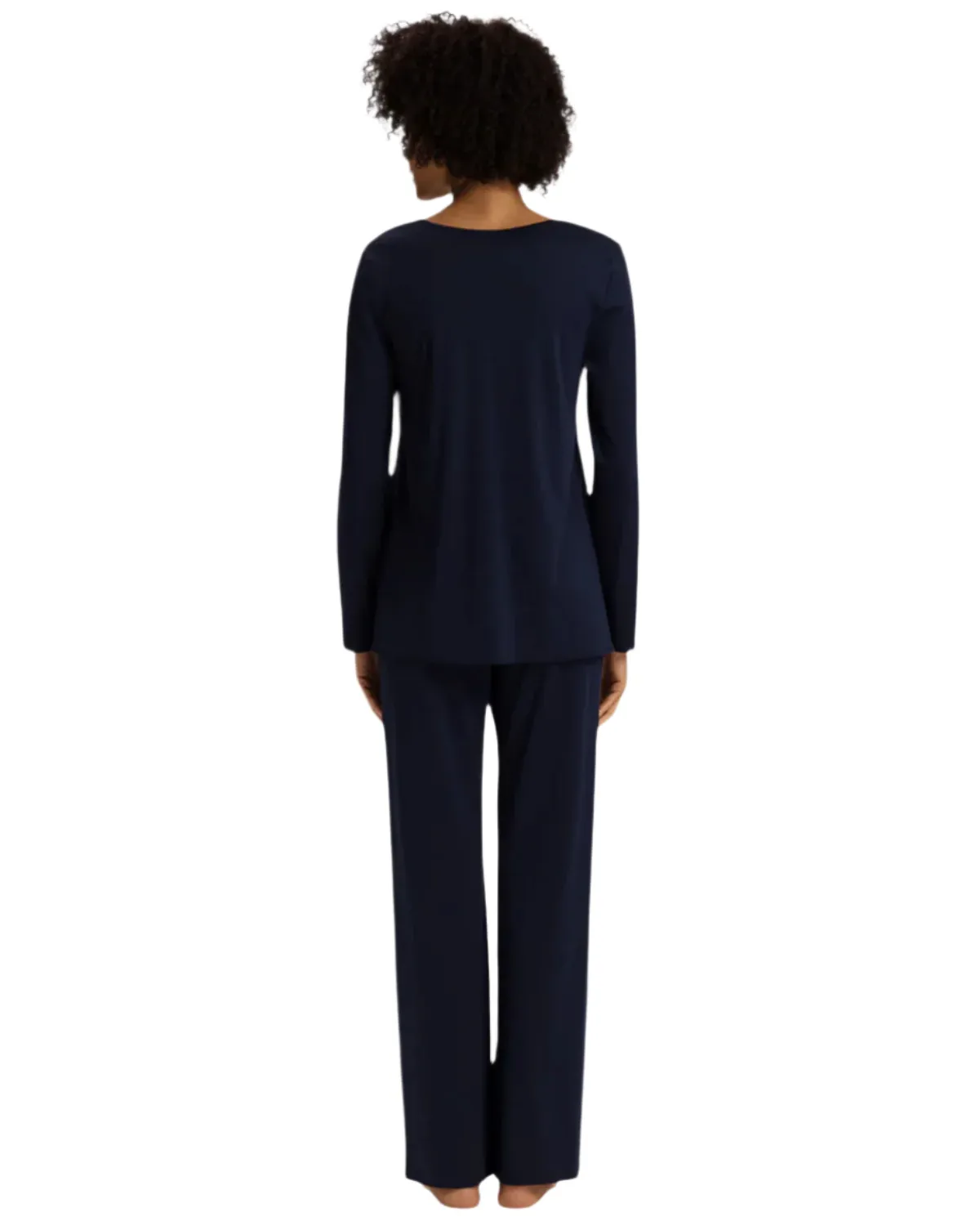 Hanro - Cotton Silk Long Sleeve Pyjama Set - Navy