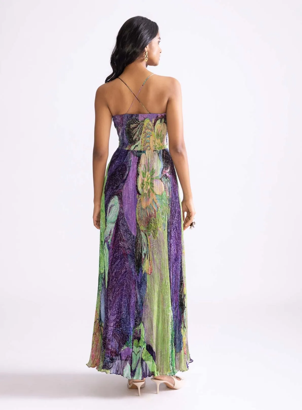 Harlow green purple pleat dress