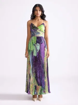 Harlow green purple pleat dress