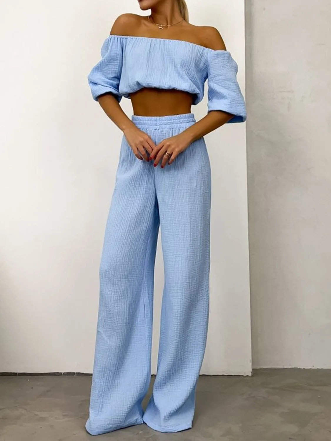 Hazel Blues® |  Off Shoulder Long Sleeve Top and Pants Set