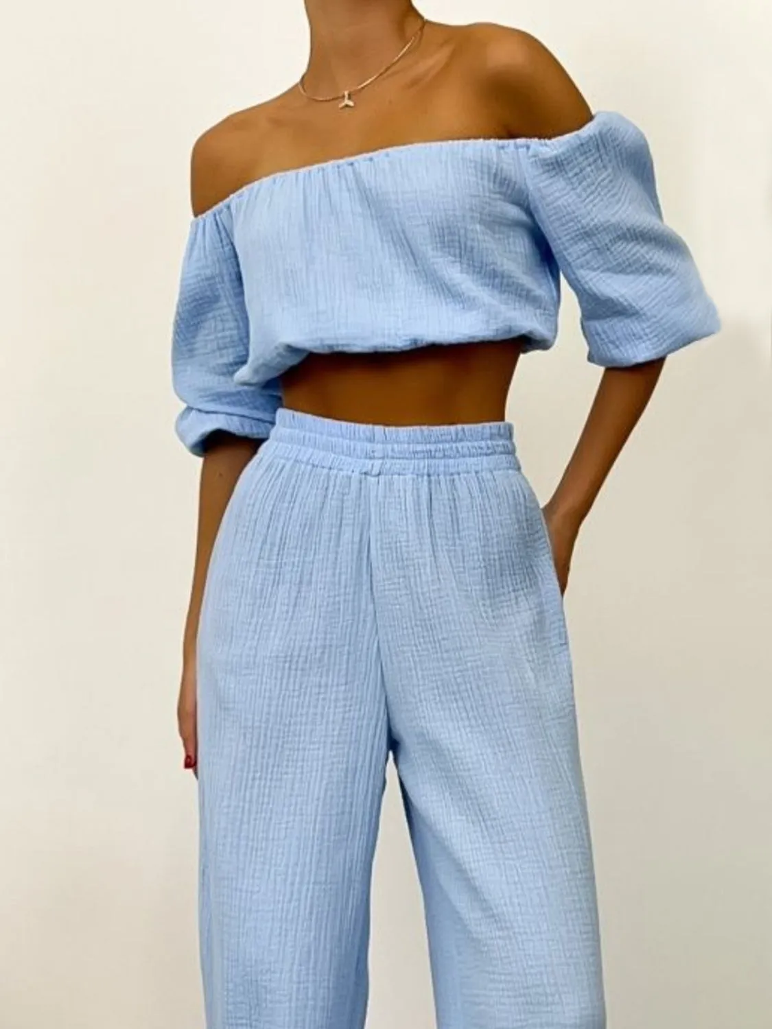 Hazel Blues® |  Off Shoulder Long Sleeve Top and Pants Set