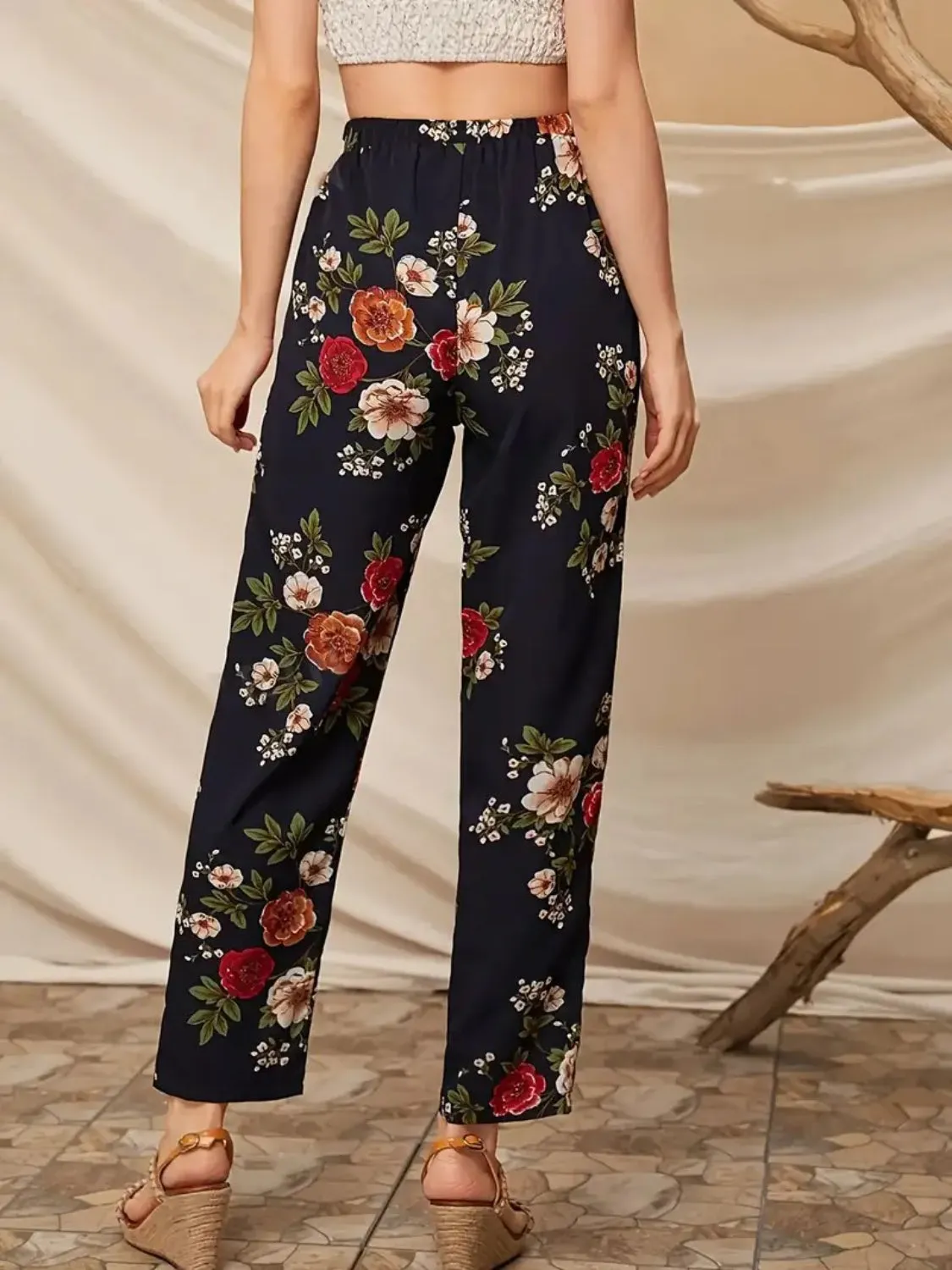 Hazel Blues® |  Tied Floral Straight Pants