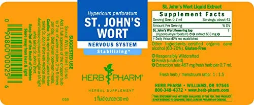 Hierba Pharm sin alcohol glicerita de hierba de San Juan para un estado de ánimo positivo y equilibrio emocional, DSJW01, Alcohol orgánico de caña, 1 Ounce, 1