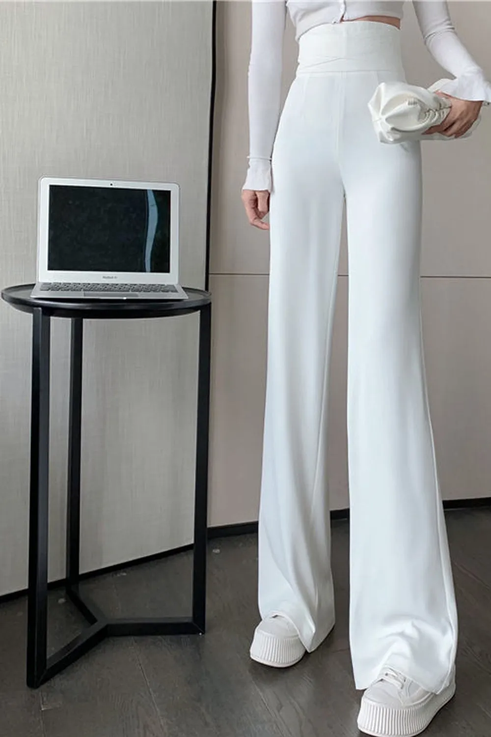 High Waist Loose Basic Colors Wide Leg Pants