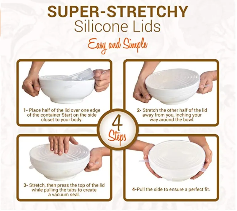 Homlly Basic Reusable Silicone Bowl Lids for Bowls Pots Cups (6 Pcs 6 Sizes)
