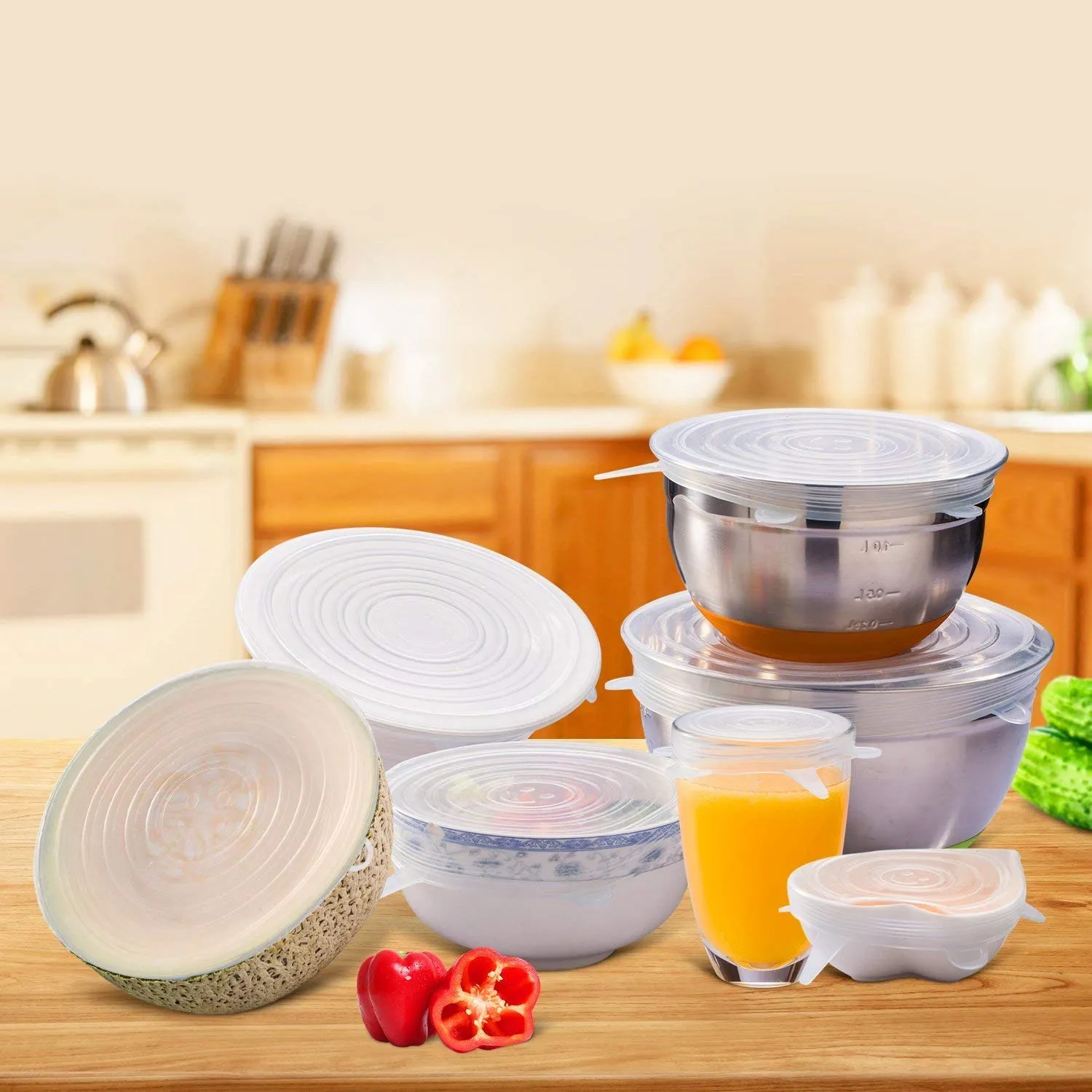 Homlly Basic Reusable Silicone Bowl Lids for Bowls Pots Cups (6 Pcs 6 Sizes)