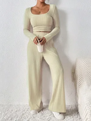 Honey Scoop Neck Long Sleeve Top and Pants Set