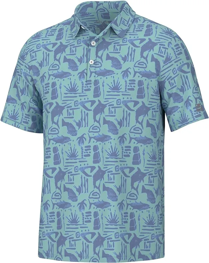 HUK Pursuit Performance Short Sleeve Polo Shirt - Tiki Marine Blue