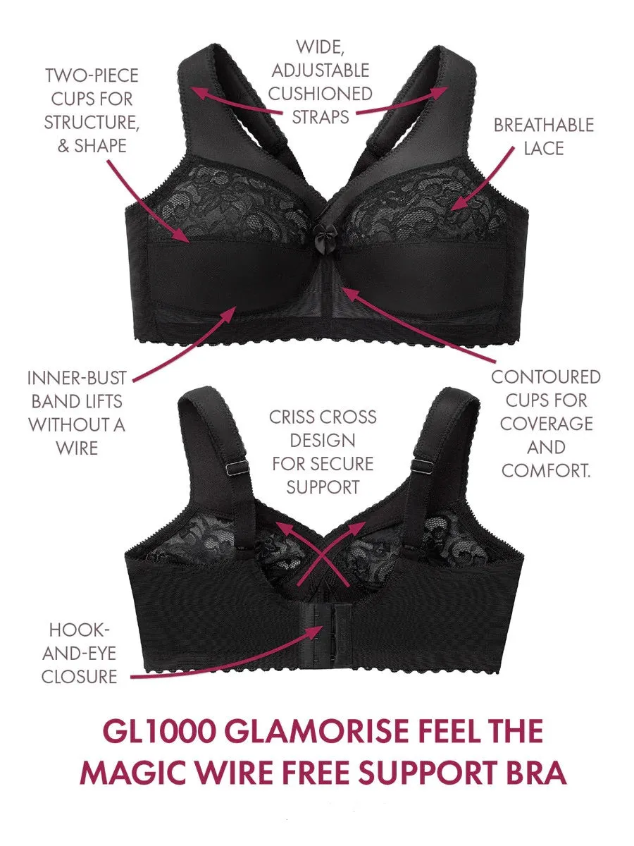 In Stock Glamorise Bra 1000 - Feel The Magic Wire-Free Support - Black
