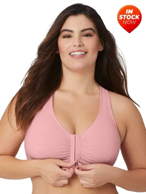 In Stock Glamorise Bra 1908 - Off Duty Front Close T-Back Comfort Bra - Pink