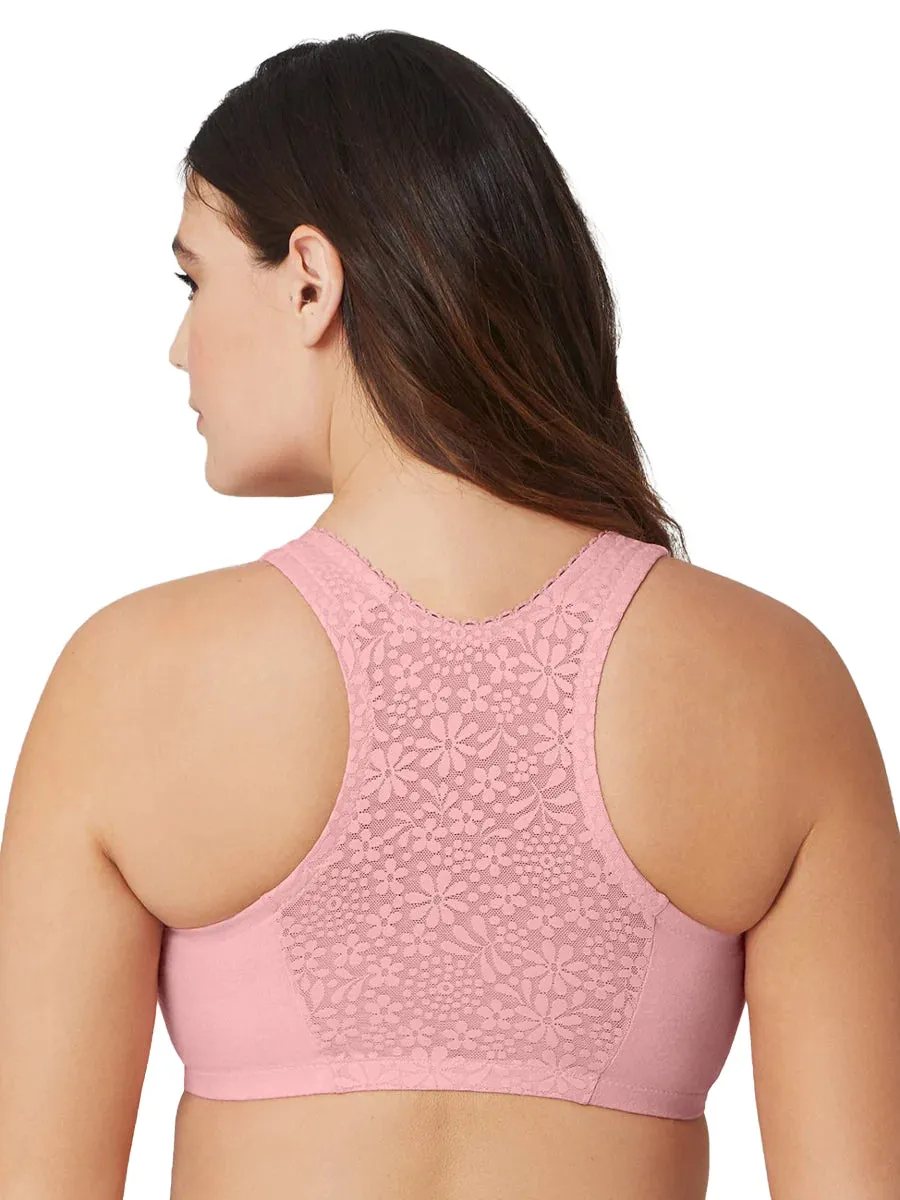 In Stock Glamorise Bra 1908 - Off Duty Front Close T-Back Comfort Bra - Pink