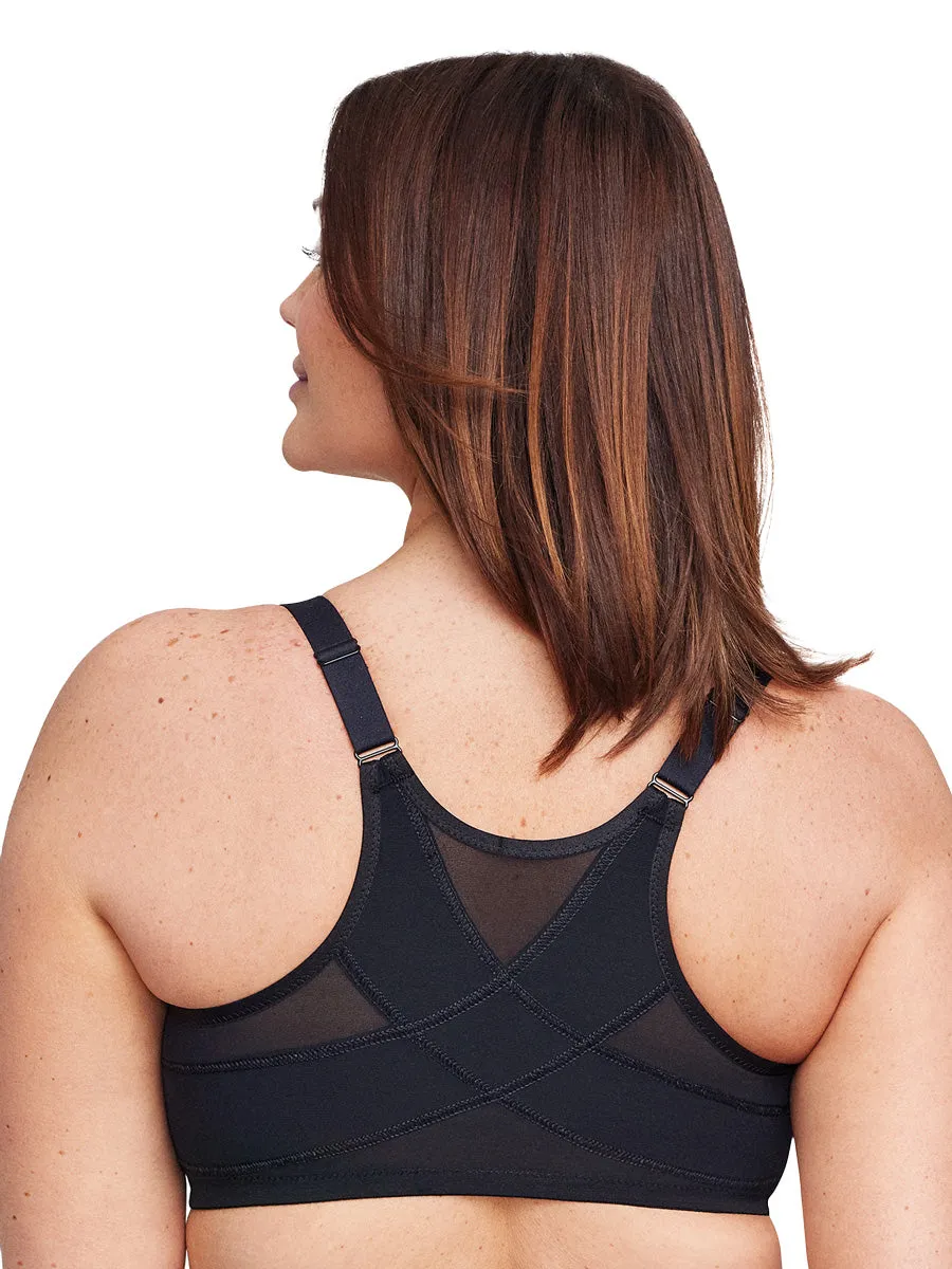 In Stock Glamorise Bra 9265 - WonderWire Front-Closure Posture Back Bra - Black