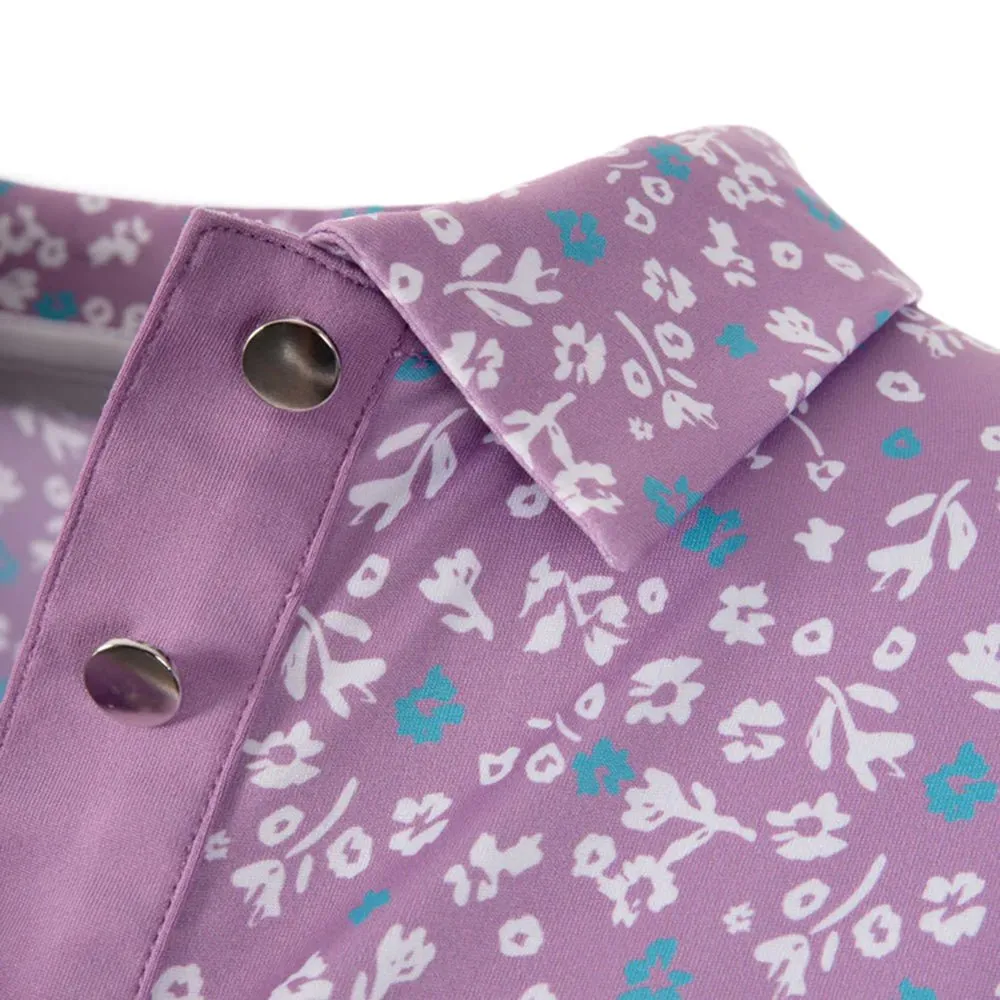 Island Green Ladies All Over Print Sleeveless Polo Shirt - Purple/White